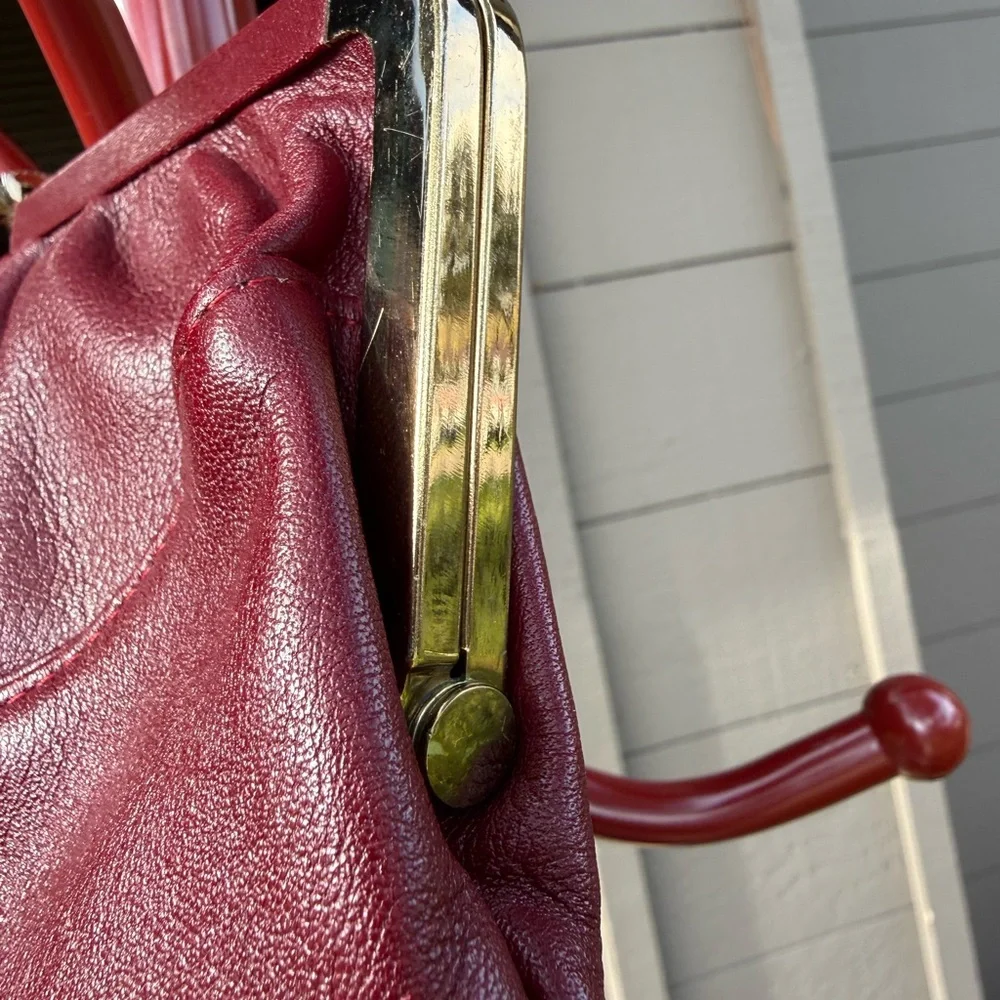 Leather Clutch Ladies Vintage Merlot Color - Picture 4 of 10